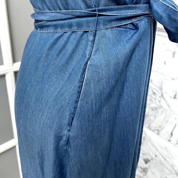 POPSUGAR Chambray Sleeveless Shirt Dress Tie-Waist Button Down Pockets Small - Picture 3 of 6